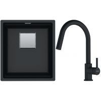 Franke Kanon KNG 110-37 zlewozmywak 37x42 cm Fragranite onyx z baterią kuchenną Lina Pull-Out czarny mat (1250528628, 1150626053)