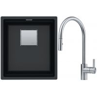 Franke Kanon KNG 110-37 zlewozmywak 37x42 cm Fragranite onyx z baterią kuchenną Eos Neo stal szlachetna (1250528628, 1150590045)