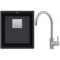 Franke Kanon KNG 110-37 zlewozmywak 37x42 cm Fragranite onyx z baterią kuchenną Eos Neo stal szlachetna (1250528628, 1150590044)