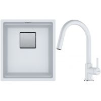 Franke Kanon KNG 110-37 zlewozmywak 37x42 cm Fragranite biały polarny z baterią kuchenną Lina Pull-Out biały polarny (1250528630, 1150626081)