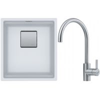 Franke Kanon KNG 110-37 zlewozmywak 37x42 cm Fragranite biały polarny z baterią kuchenną Eos Neo stal szlachetna (1250528630, 1150590044)