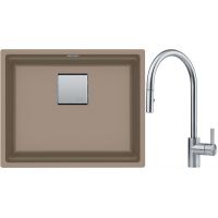 Franke Kanon KNG 110-52 zlewozmywak 52x42 cm Fragranite cappuccino z baterią kuchenną Eos Neo stal szlachetna (1250528613, 1150590045)