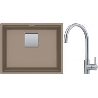 Franke Kanon KNG 110-52 zlewozmywak 52x42 cm Fragranite cappuccino z baterią kuchenną Eos Neo stal szlachetna (1250528613, 1150590044)