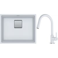 Franke Kanon KNG 110-52 zlewozmywak 52x42 cm Fragranite biały polarny z baterią kuchenną Lina Pull-Out biały polarny (1250528614, 1150626081)