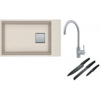 Franke Kanon KNG 110-62 zlewozmywak 62x42 cm Fragranite orzechowy z baterią kuchenną Eos Neo stal szlachetna i zestawem noży kuchennych (1250528618, 1150590044, 1120545792)