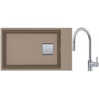 Franke Kanon KNG 110-62 zlewozmywak 62x42 cm Fragranite cappuccino z baterią kuchenną Eos Neo stal szlachetna (1250528621, 1150590045)