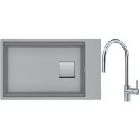 Franke Kanon KNG 110-62 zlewozmywak 62x42 cm Fragranite kamienny szary z baterią kuchenną Eos Neo stal szlachetna (1250528623, 1150590045)
