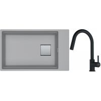 Franke Kanon KNG 110-62 zlewozmywak 62x42 cm Fragranite kamienny szary z baterią kuchenną Lina Pull-Out czarny mat (1250528623, 1150626053)