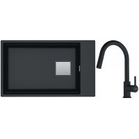 Franke Kanon KNG 110-62 zlewozmywak 62x42 cm Fragranite onyx z baterią kuchenną Lina Pull-Out czarny mat (1250528620, 1150626053)