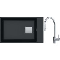 Franke Kanon KNG 110-62 zlewozmywak 62x42 cm Fragranite onyx z baterią kuchenną Eos Neo stal szlachetna (1250528620, 1150590045)