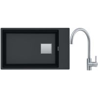 Franke Kanon KNG 110-62 zlewozmywak 62x42 cm Fragranite onyx z baterią kuchenną Eos Neo stal szlachetna (1250528620, 1150590044)