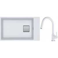 Franke Kanon KNG 110-62 zlewozmywak 62x42 cm Fragranite biały polarny z baterią kuchenną Lina Pull-Out biały polarny (1250528622, 1150626081)