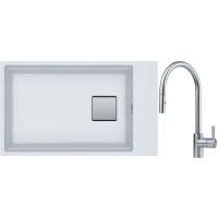 Franke Kanon KNG 110-62 zlewozmywak 62x42 cm Fragranite biały polarny z baterią kuchenną Eos Neo stal szlachetna (1250528622, 1150590045)