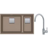 Franke Kanon KNG 120 zlewozmywak 76x46 cm Fragranite cappuccino z baterią kuchenną Eos Neo stal szlachetna (1250528637, 1150590044)
