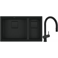 Franke Kanon KNG 160-46-21 zlewozmywak granitowy 76x46 cm czarny mat z baterią kuchenną Active Neo czarny mat (1250721162, 1150653404)