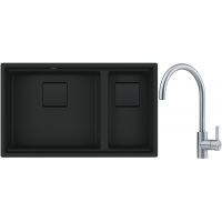 Franke Kanon KNG 160-46-21 zlewozmywak granitowy 76x46 cm czarny mat z baterią kuchenną Eos Neo stal szlachetna (1250721162, 1150590044)