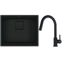 Franke Kanon KNG 110-52 zlewozmywak 56x46 cm Fragranite czarny mat z baterią kuchenną Lina Pull-Out czarny mat (1250721150, 1150626053)