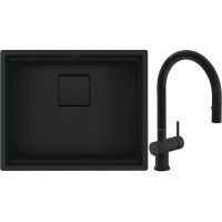 Franke Kanon KNG 110-52 zlewozmywak 56x46 cm Fragranite czarny mat z baterią kuchenną Active Neo czarny mat (1250721150, 1150653404)