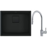 Franke Kanon KNG 110-52 zlewozmywak 56x46 cm Fragranite czarny mat z baterią kuchenną Eos Neo stal szlachetna (1250721150, 1150590045)