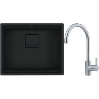 Franke Kanon KNG 110-52 zlewozmywak 56x46 cm Fragranite czarny mat z baterią kuchenną Eos Neo stal szlachetna (1250721150, 1150590044)