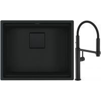 Franke Kanon KNG 110-52 zlewozmywak 56x46 cm Fragranite czarny mat z baterią kuchenną Pescara 360 czarny mat (1250721150, 1150545136)