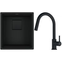 Franke Kanon KNG 110-37 zlewozmywak granitowy 46x41 cm czarny mat z baterią kuchenną Lina Pull-Out czarny mat (1250721149, 1150626053)