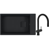 Franke Kanon KNG 110-62 zlewozmywak granitowy 76x46 cm czarny z baterią kuchenną Active Neo czarny mat (1250721161, 1150653404)