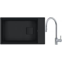 Franke Kanon KNG 110-62 zlewozmywak granitowy 76x46 cm czarny z baterią kuchenną Eos Neo stal szlachetna (1250721161, 1150590045)