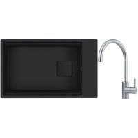 Franke Kanon KNG 110-62 zlewozmywak granitowy 76x46 cm czarny z baterią kuchenną Eos Neo stal szlachetna (1250721161, 1150590044)