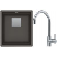 Franke Kanon KNG 110-37 zlewozmywak granitowy 46x41 cm łupkowy szary z baterią kuchenną Eos Neo stal szlachetna (1250716370, 1150590044)