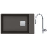 Franke Kanon KNG 110-62 zlewozmywak granitowy 76x46 cm łupkowy szary z baterią kuchenną Eos Neo stal szlachetna (1250716372, 1150590045)