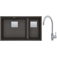 Franke Kanon KNG 120-46-21 zlewozmywak granitowy 76x46 cm łupkowy szary z baterią kuchenną Eos Neo stal szlachetna (1250716373, 1150590044)