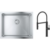 Zestaw Grohe K700 zlewozmywak 50x40 cm z baterią kuchenną Oltens Borga stal szlachetna/czarny mat (35207300, 31574SD1)