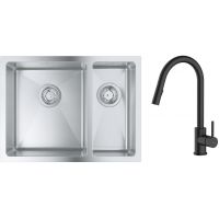 Zestaw Grohe K700 zlewozmywak 59,5x45 cm z baterią kuchenną Oltens Litla stal szlachetna/czarny mat (31577SD1, 35204300)