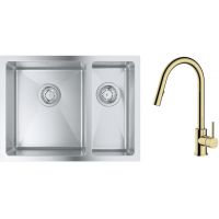 Zestaw Grohe K700 zlewozmywak 59,5x45 cm z baterią kuchenną Oltens Litla stal szlachetna/złoty połysk (31577SD1, 35204800)