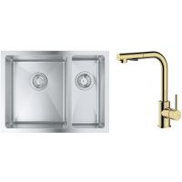 Zestaw Grohe K700 zlewozmywak 59,5x45 cm z baterią kuchenną Oltens Myvat stal szlachetna/złoty połysk (31577SD1, 35205800)