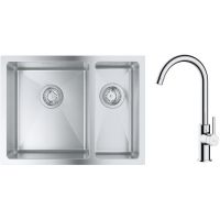 Zestaw Grohe K700 zlewozmywak 59,5x45 cm z baterią kuchenną Oltens Skaft stal szlachetna/chrom (31577SD1, 35206100)