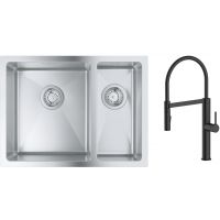 Zestaw Grohe K700 zlewozmywak 59,5x45 cm z baterią kuchenną Oltens Borga stal szlachetna/czarny mat (31577SD1, 35207300)