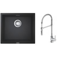 Zestaw Grohe K700 zlewozmywak granitowy 45,7x40,6 cm z baterią kuchenną Oltens Duf czarny granit/chrom (35203100, 31653AP0)