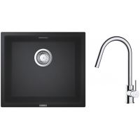 Zestaw Grohe K700 zlewozmywak granitowy 45,7x40,6 cm z baterią kuchenną Oltens Litla czarny granit/chrom (35204100, 31653AP0)