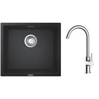 Zestaw Grohe K700 zlewozmywak granitowy 45,7x40,6 cm z baterią kuchenną Oltens Skafta czarny granit/chrom (35206100, 31653AP0)