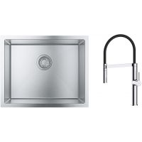 Zestaw Grohe K700 zlewozmywak 55x45 cm z baterią kuchenną Oltens Borga stal szlachetna/chrom/czarny (35207100, 31726SD0)