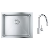 Zestaw Grohe K700 zlewozmywak stalowy 55x45 cm satyna z baterią kuchenną Eurosmart Cosmopolitan chrom (31726SD0, 31481001)