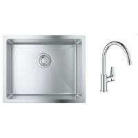 Zestaw Grohe K700 zlewozmywak stalowy 55x45 cm satyna z baterią kuchenną Start Edge chrom (31726SD0, 30529001)
