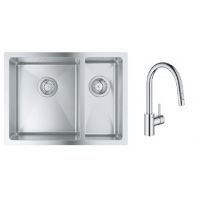 Zestaw Grohe K700 zlewozmywak stalowy 59,5x45 cm satyna z baterią kuchenną Eurosmart Cosmopolitan chrom (31577SD1, 31481001)