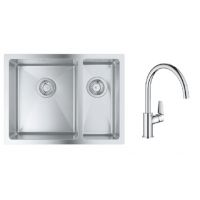 Zestaw Grohe K700 zlewozmywak stalowy 59,5x45 cm satyna z baterią kuchenną Start Edge chrom (31577SD1, 30529001)