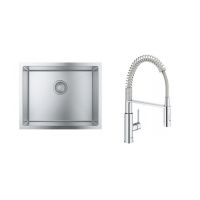 Zestaw Grohe K700 zlewozmywak stalowy 55x45 cm i bateria kuchenna Get chrom (31726SD0, 30361000)