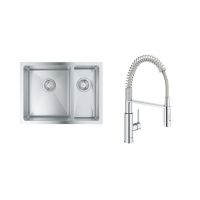 Zestaw Grohe K700 zlewozmywak stalowy 59,5x45 cm i bateria kuchenna Get chrom (31577SD1, 30361000)