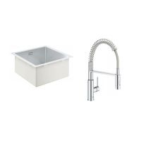 Zestaw Grohe K700 zlewozmywak stalowy 46,4x46,4 cm satyna i bateria kuchenna Get chrom (31578SD1, 30361000)