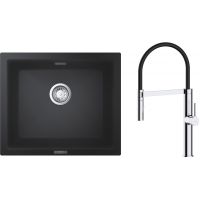 Zestaw Grohe K700U zlewozmywak granitowy 53,3x45,7 cm z baterią kuchenną Oltens Borga czarny granit/czarny/chrom (31654AP0, 35207100)